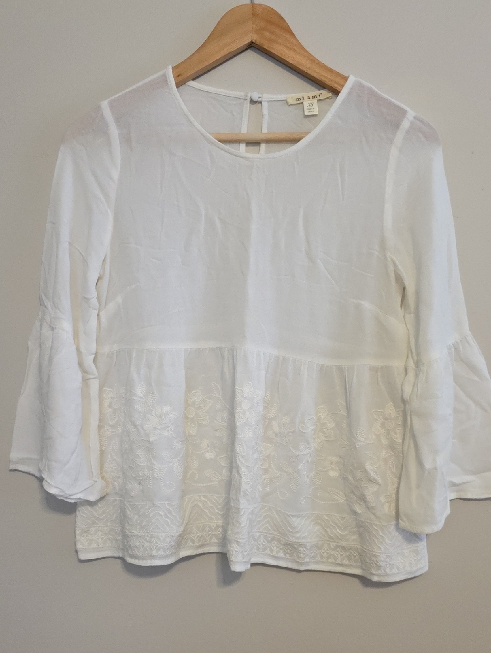 miami White Embroidered Peasant Top